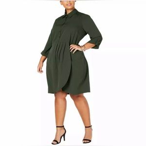 Love Squared Plus Faux Wrap Pleated Shirtdress in Olive Size 2X NWT